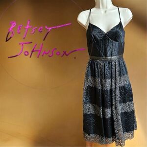 Betsey Johnson Women's Black Ruched Lace Slip Dress Size 4 Formal